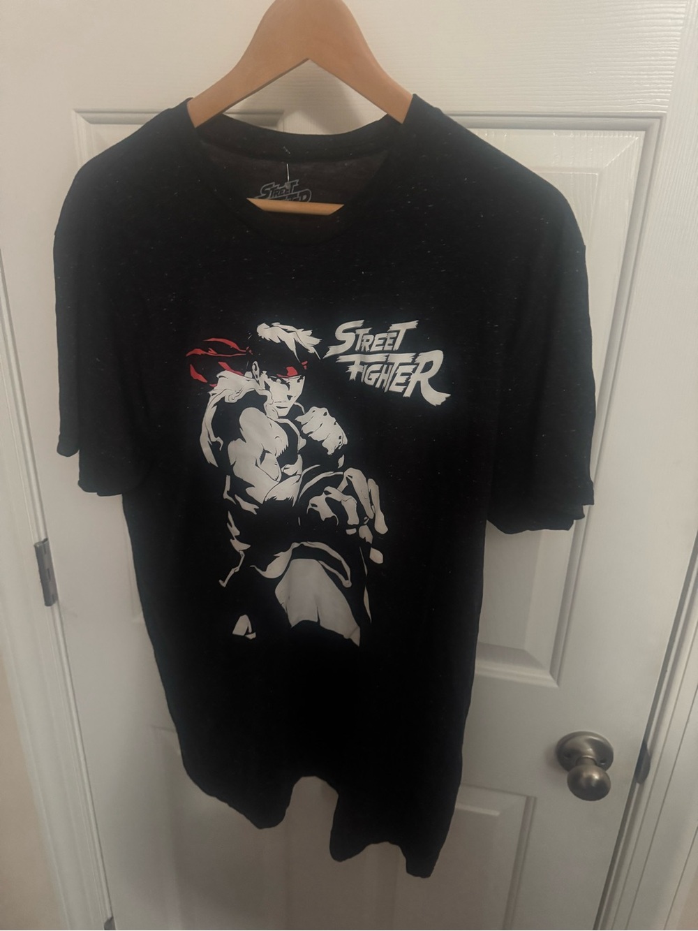 Street Fighter Black Graphic Tee with White & Red Print Ryu